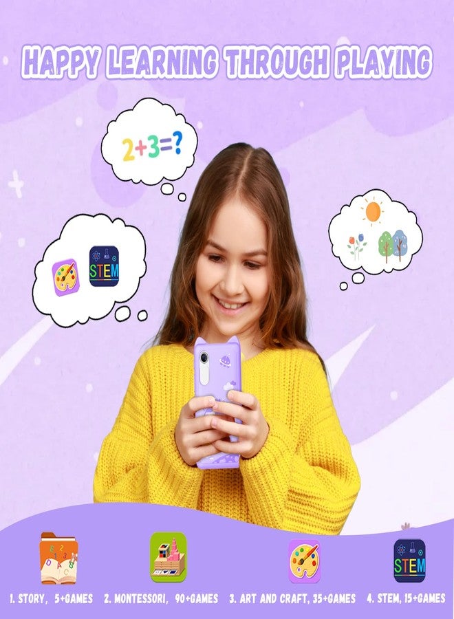 E teacher Toys Kids Smartphone, 3.97" Screen Dual Camera Kids Toys Phone with Music Player, 2000mA Toddler Toy Learning Phone with Games, Front Camera, Pretend Play Smartphone（Purple） - Image 4